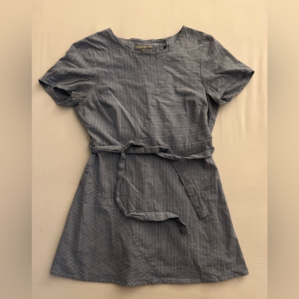 Oliver Bonas Blue and White Striped Mini Dress Size 10